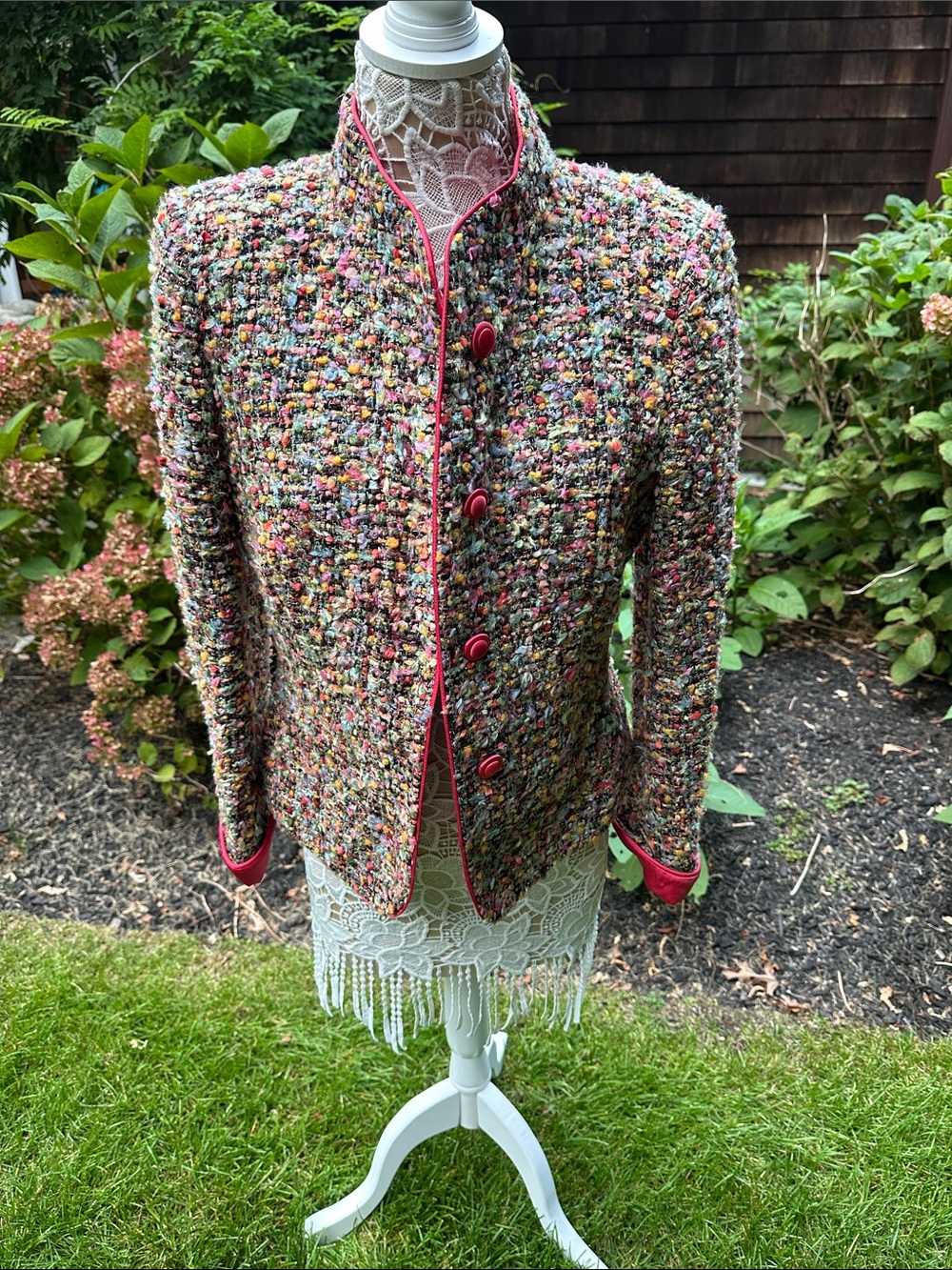 Armani Collezioni Multicolor Tweed Jacket with Pink Trim